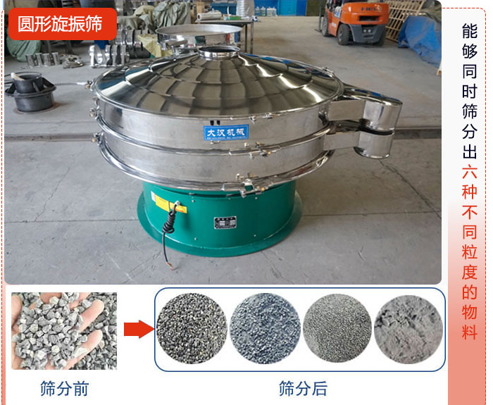 圓形旋振篩能夠同時篩出6種不同顆粒的物料。