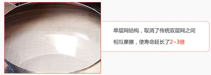 單層網(wǎng)結構，取消了傳統(tǒng)雙層網(wǎng)之間相互摩擦，使壽命延長了2~3倍