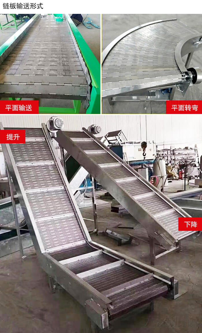 鏈板輸送機(jī)平面輸送，平面拐彎，提升等運(yùn)行現(xiàn)場圖片