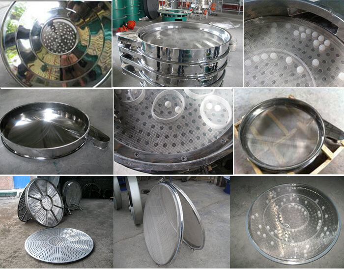 食品振動篩細節(jié)展示：防塵蓋，篩框，網(wǎng)架，底框等。